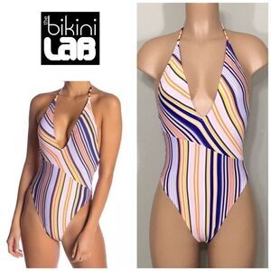 Bikini Lab stripe cheeky swimsuit. NWOT